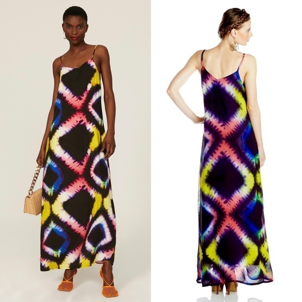 Busayo African Hand Dyed Colorful Geometric Print Sleeveless Maxi Slip Dress L